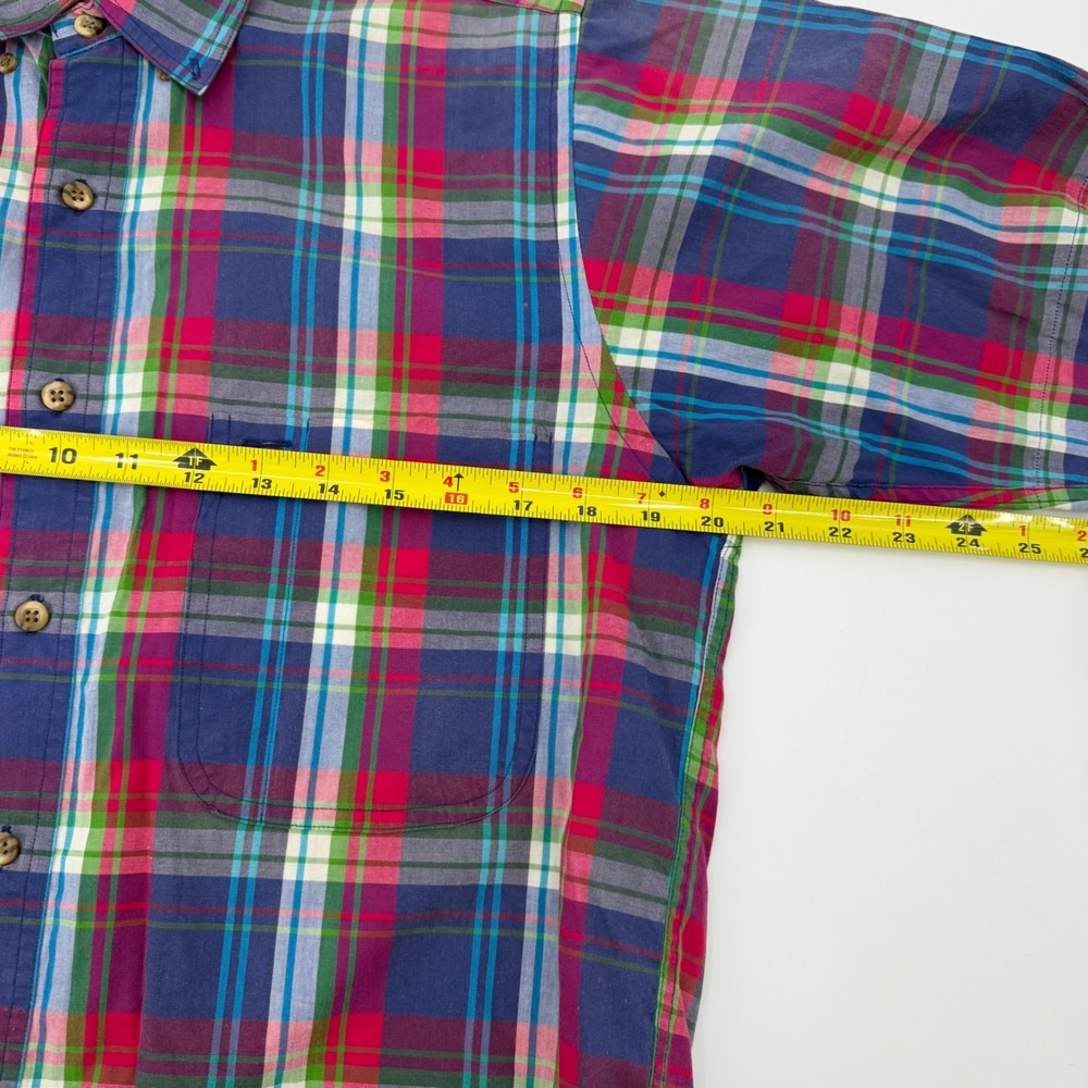 GANT Indigo Plaid Shirt Mens Large Short Sleeve Button Front Pink Blue Cotton - Picture 9 of 9